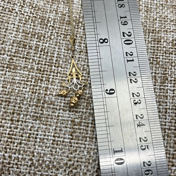 Vintage 10k Italy Gold Chain & Pendant with White and Yellow Gold Accents - Picture 9 of 12